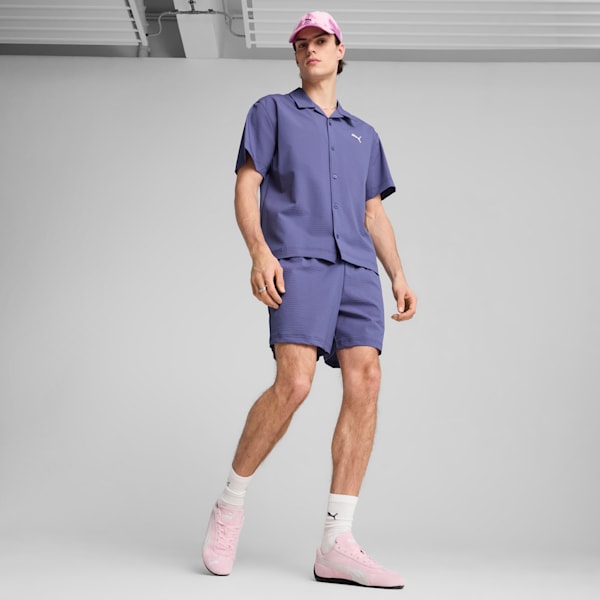 WARDROBE ESSENTIALS Men's Seersucker Relaxed 6" Shorts, Blue Crystal, extralarge